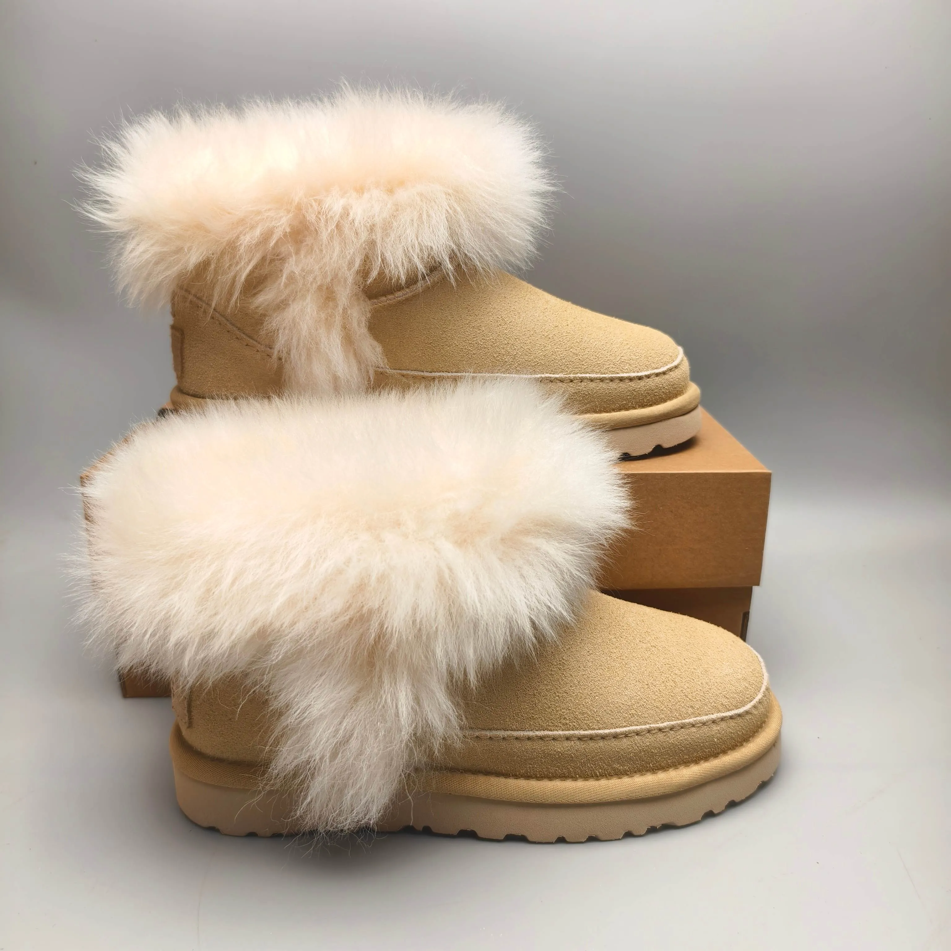 💰560 UGG sheepskin all-in-one snow boots 3832 fur fashion shoes color: maroon light blue sand matching size: 35-41